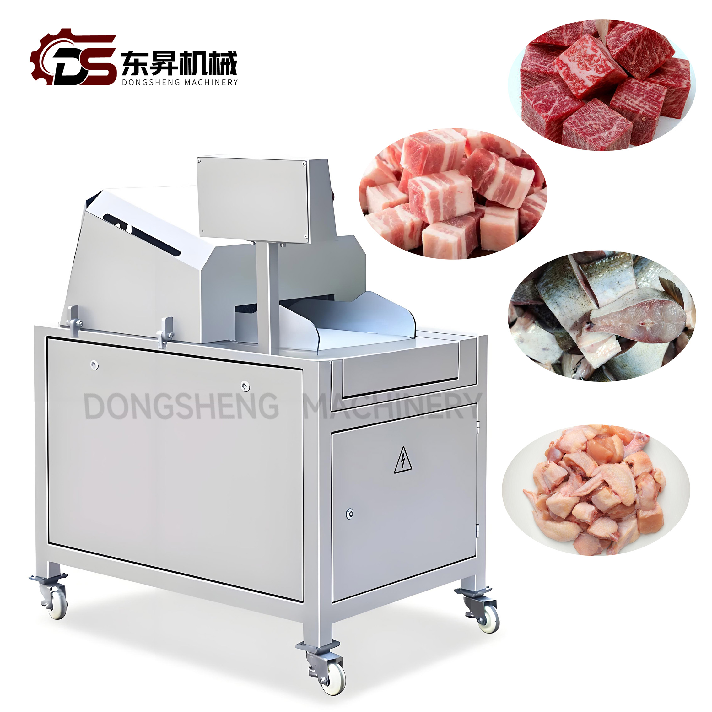 CE Commercial Large Scale PLC Digital Control Touch Screen Automatic CNC Meat Chopping Dicing Machine Cube Cutter Fish Lamb Beef Pork Chopper with Uniform Sizes